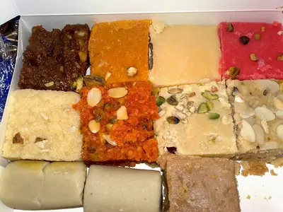 A box full of burfis, Mithai Indian Sweets London November 2009.jpg